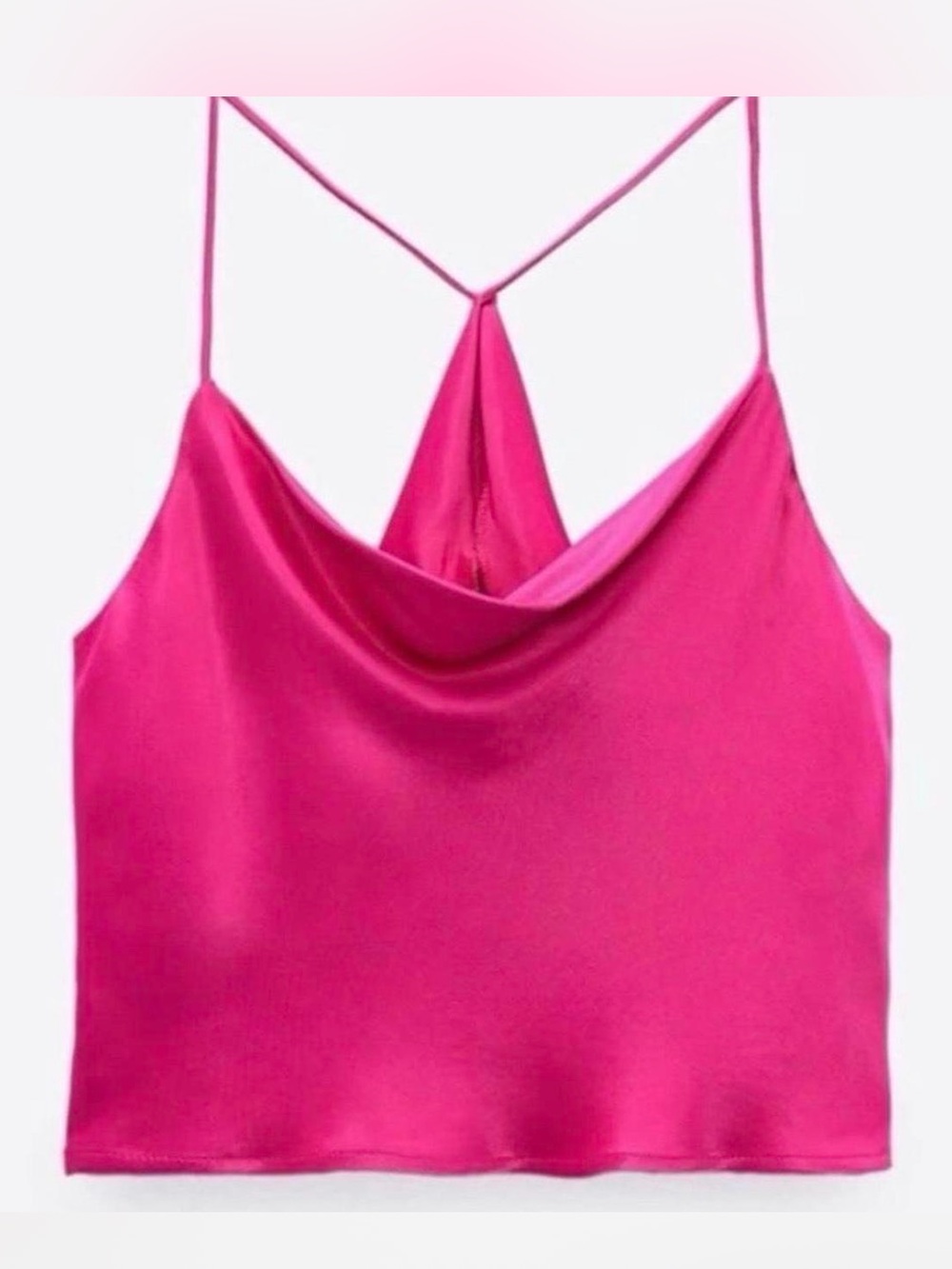Zara Hot Pink Satin Cowl-Back Spaghetti Strap Camisole